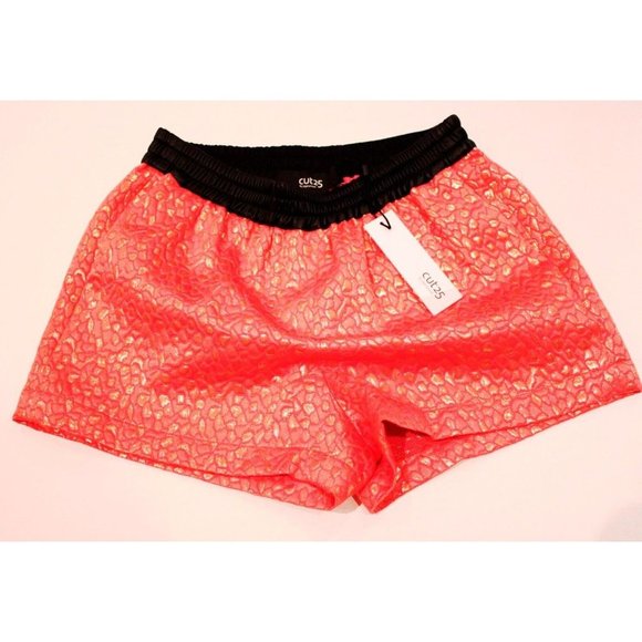 CUT 25 by YIGAL AZROUEL Melon  GLITTER SHORTS Metallic LEATHER Waistband ( 2 ) - Picture 2 of 3